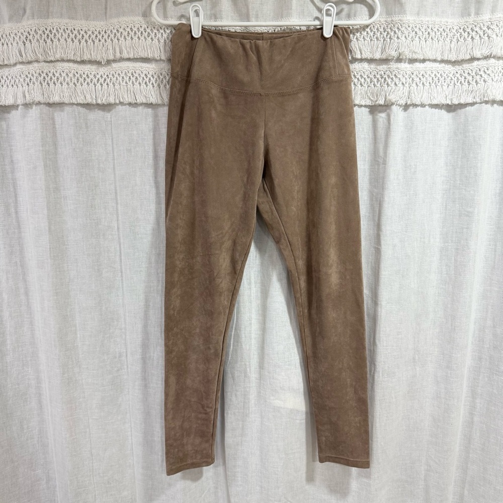 Bagatelle Collection Beige Nude Faux Suede High Rise Stretch Leggings